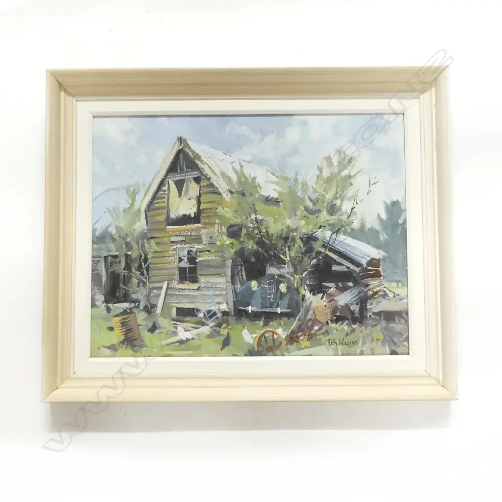 PETER WILLIAMS, OLD HOUSE & TRUCK, OIL ON BOARD 350x450mm Image 1++