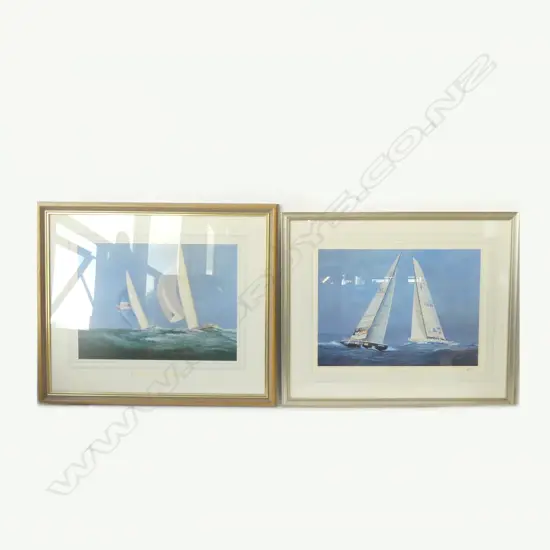PR FRAMED LTD ED LITHOGRAPHS AMERICA'S CUP 2010 ORACLE VS ALINGHI & 1974 COURAGEOUS VS STHERN CROSS. Signed. 820 X 680mm