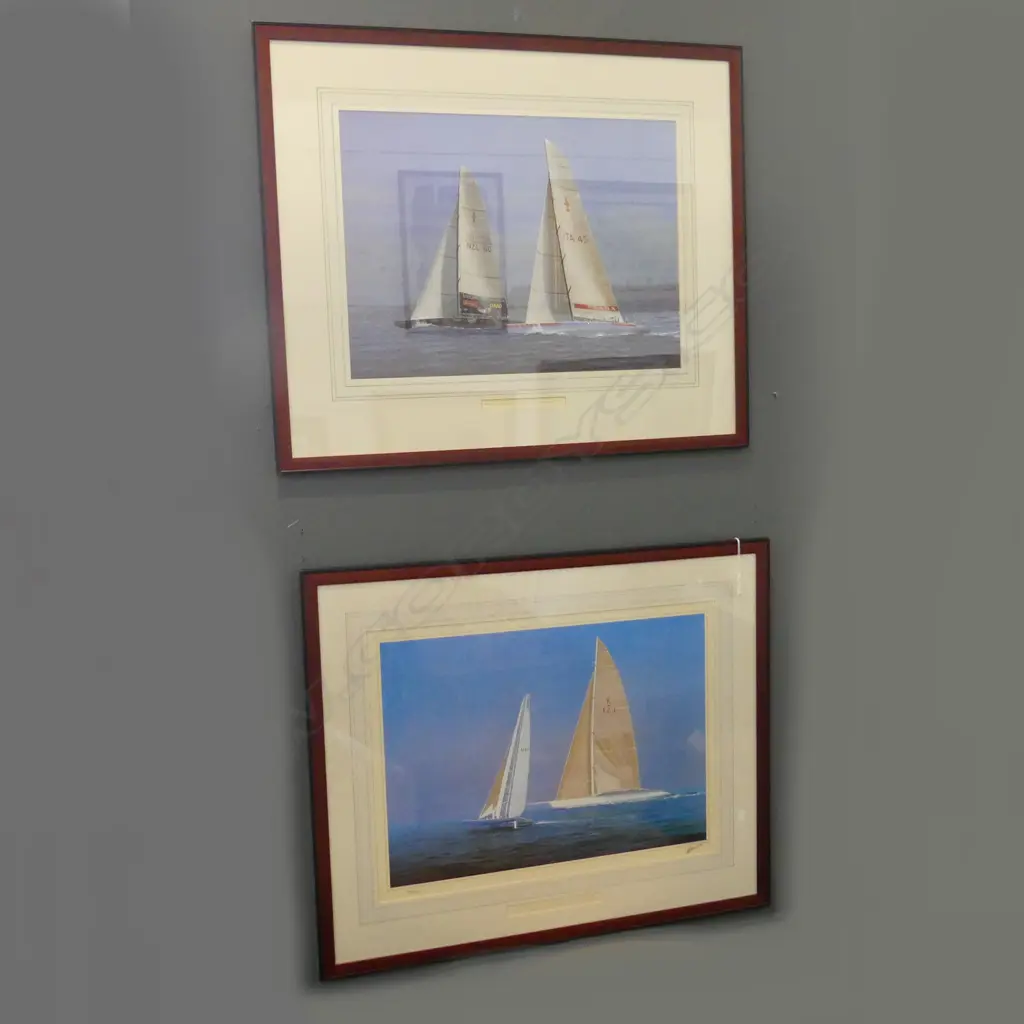 PR FRAMED LTD ED LITHOGRAPHS AMERICA'S CUP 2000 NZ VS PRADA & 1988 STARS & STRIPES VS NZ. Signed. H.660 x 800mm Image 1++