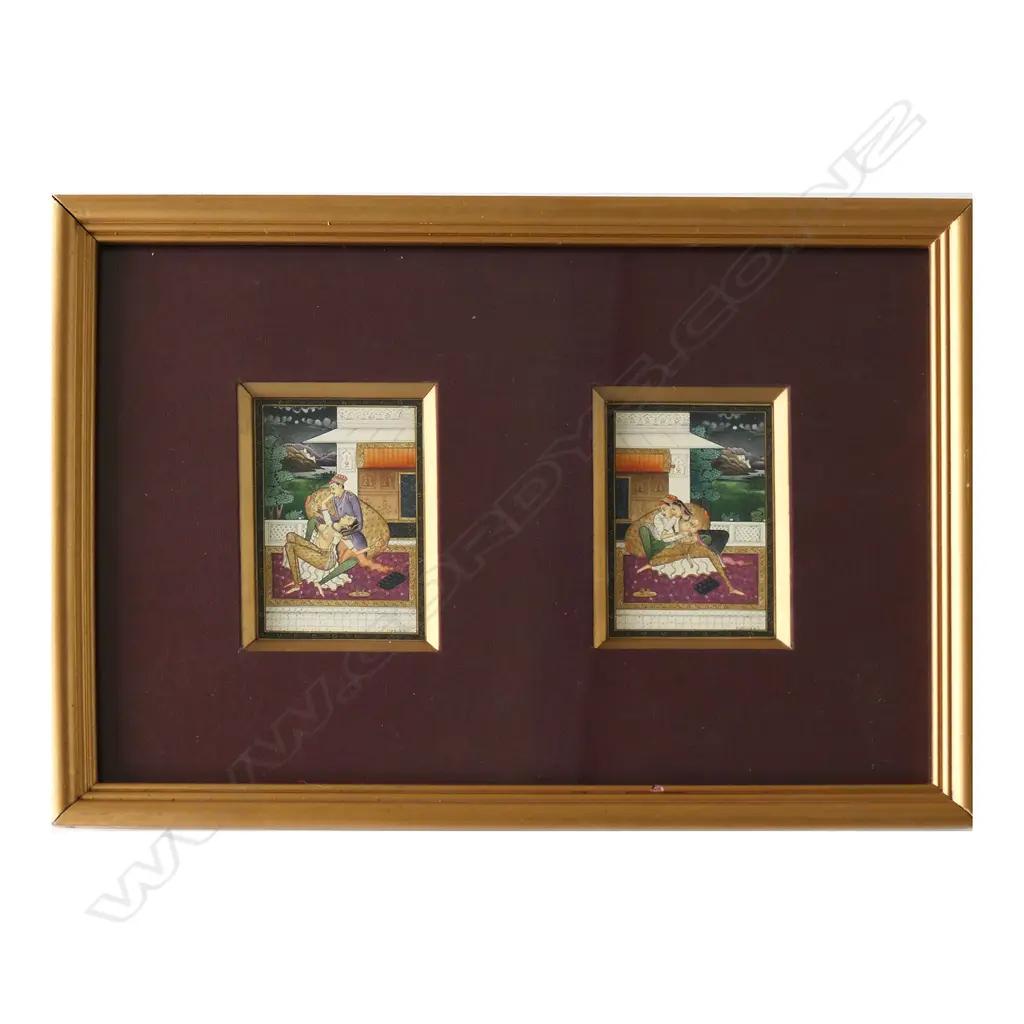 TWO MINIATURE MUGHAL PAINTINGS, FRAMED TOGETHER, 190 x 280mm (incl. frame) Image 1++