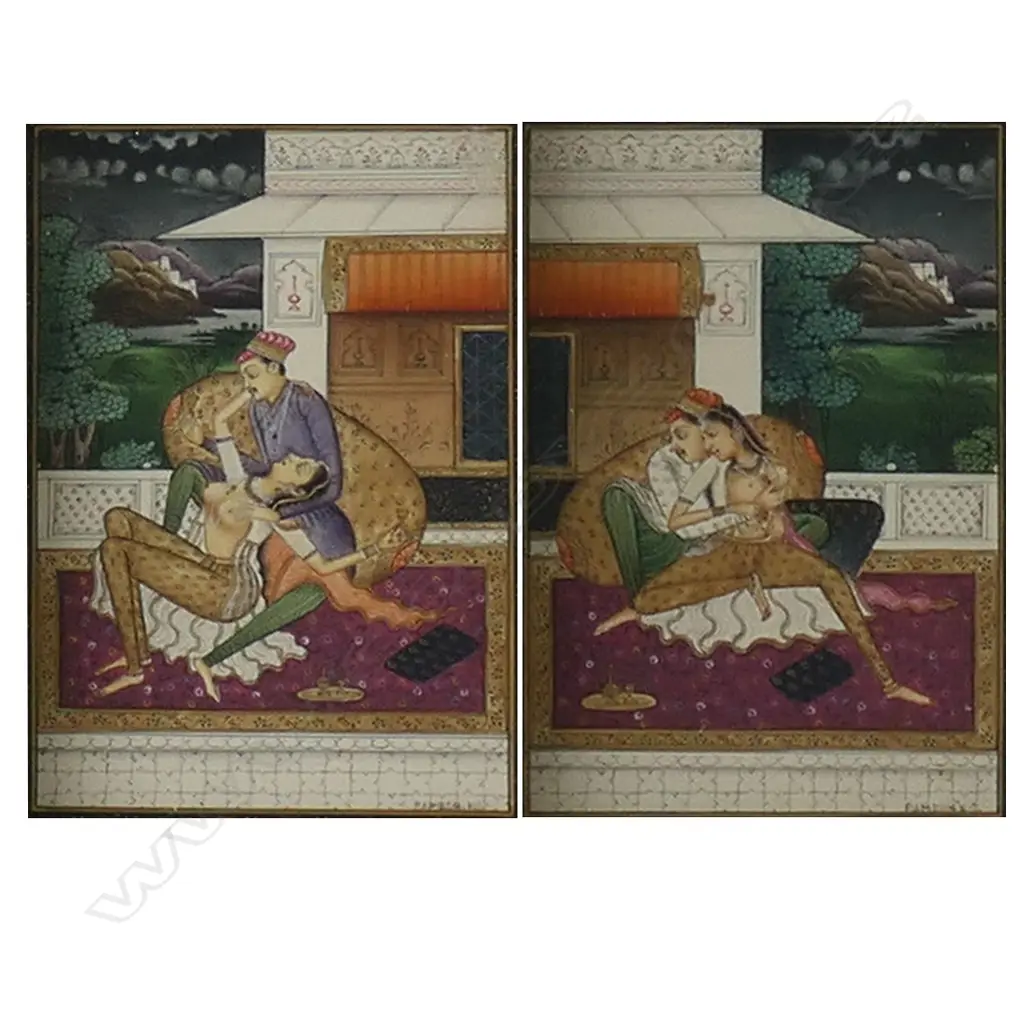TWO MINIATURE MUGHAL PAINTINGS, FRAMED TOGETHER, 190 x 280mm (incl. frame) Image 1++