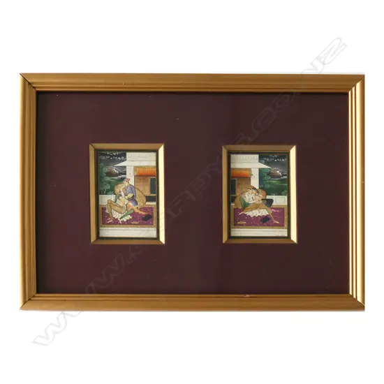 TWO MINIATURE MUGHAL PAINTINGS, FRAMED TOGETHER, 190 x 280mm (incl. frame)
