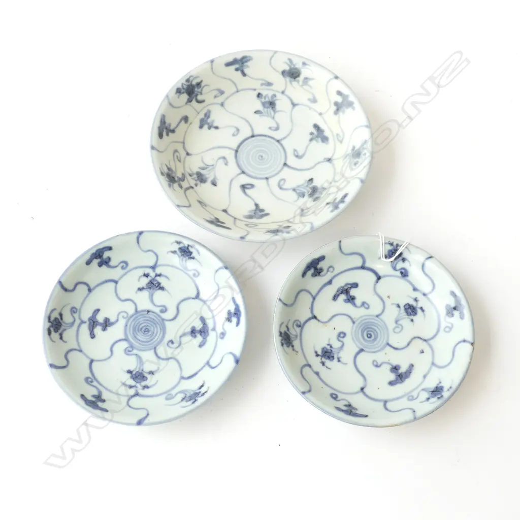 3 ORIENTAL B/W PLATES EX TEK SING AUCTION; 190mm dia Image 1++