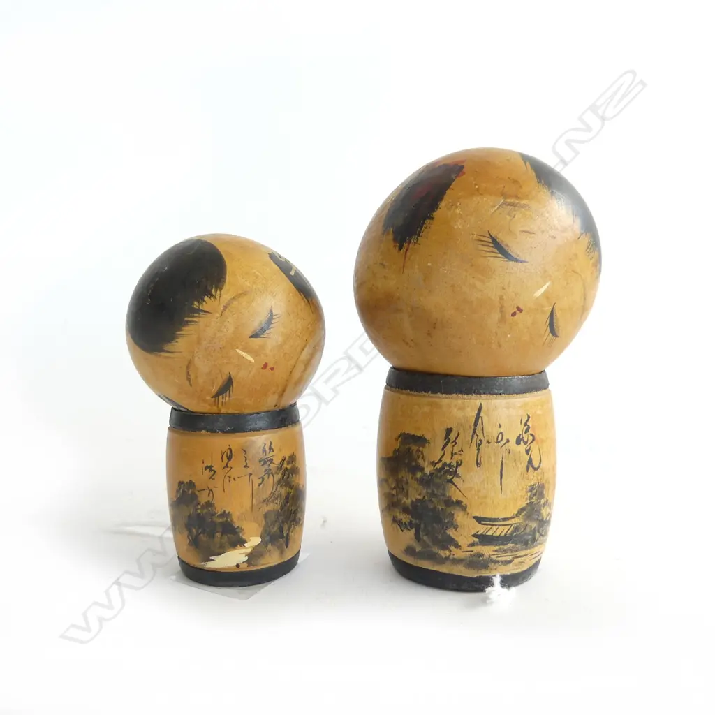  PR SML 1950s VINTAGE KOKESHI DOLLS, MOVING HEADS, H.90/105mm Image 1++