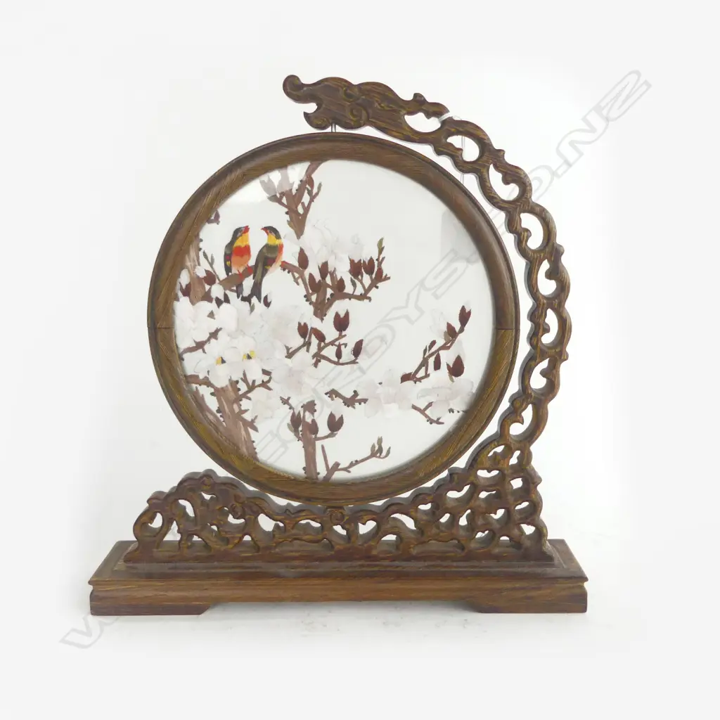 ORIENTAL NEEDLEWORK PANEL IN WOODEN FRAME H.310mm Image 1++