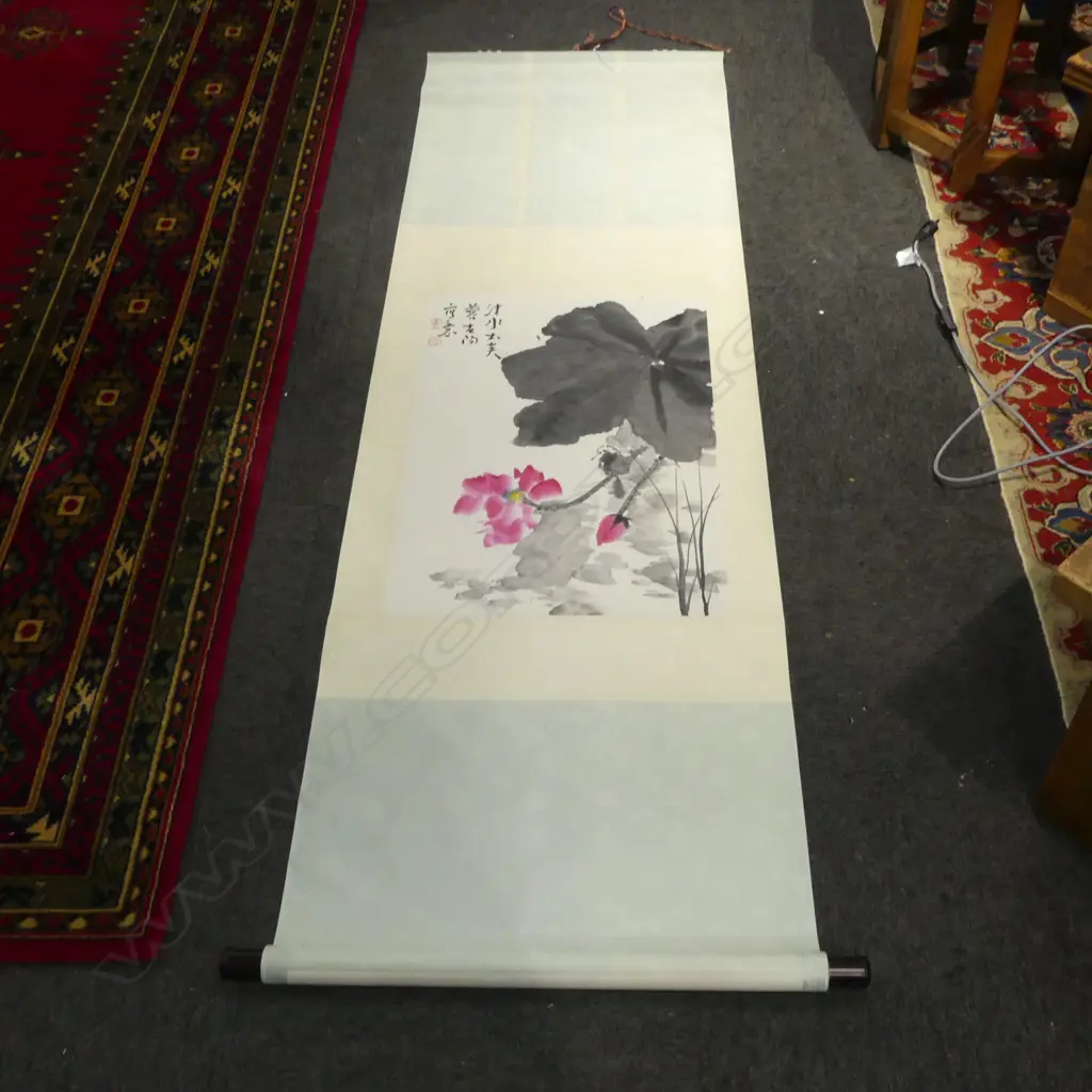 Chunyang Huo CHINESE PAINTED SCROLL 'LOTUS & BIRD'. A RENOWNED ARTIST Image 1++
