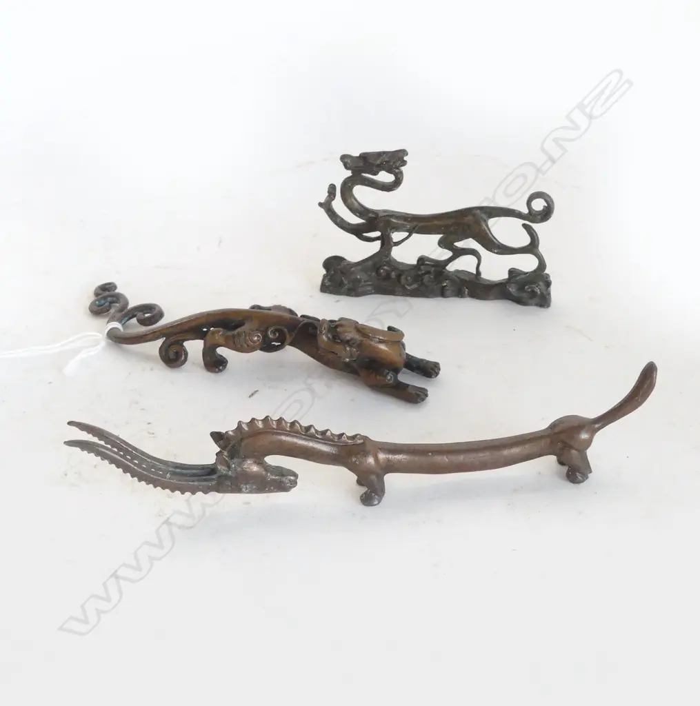 3 ORIENTAL BRONZE ANIMALS L.185mm Image 1++