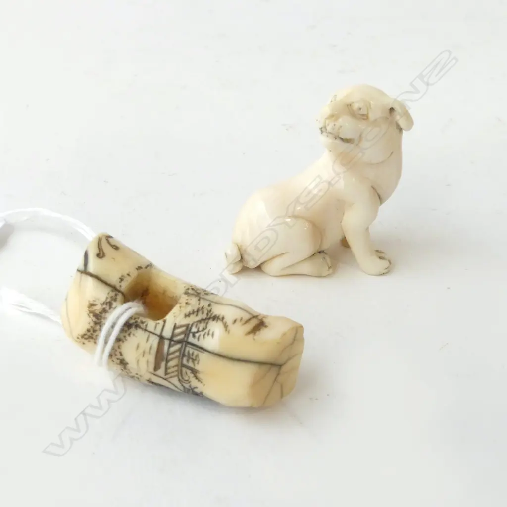 IVORY DOG NETSUKE H.35mm + CARVING Image 1++