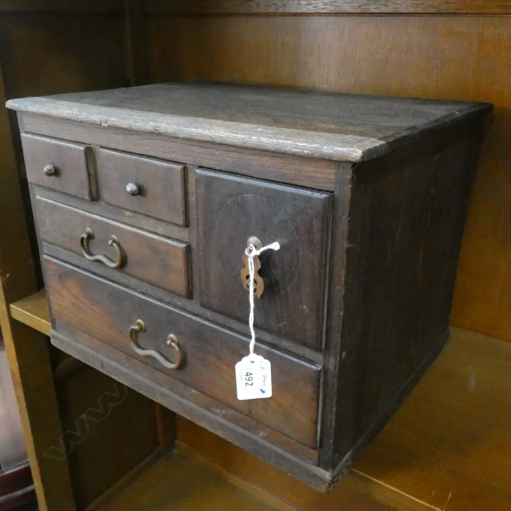 EARLY 20THC JAPANESE TEA/SMOKERS CHEST DARK WOOD. 5 DRAWER. 340 X 260 X 250mm Image 1++