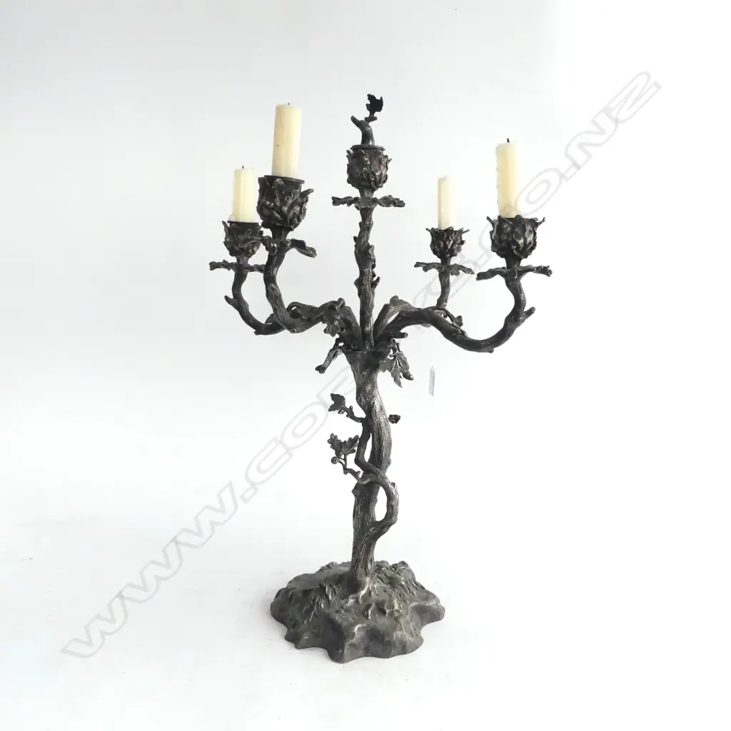 VICTORIAN SILVER PLATE DECORATIVE TABLE CANDELABRA natural form tree brances. 5 nozzles H.550mm Image 1++