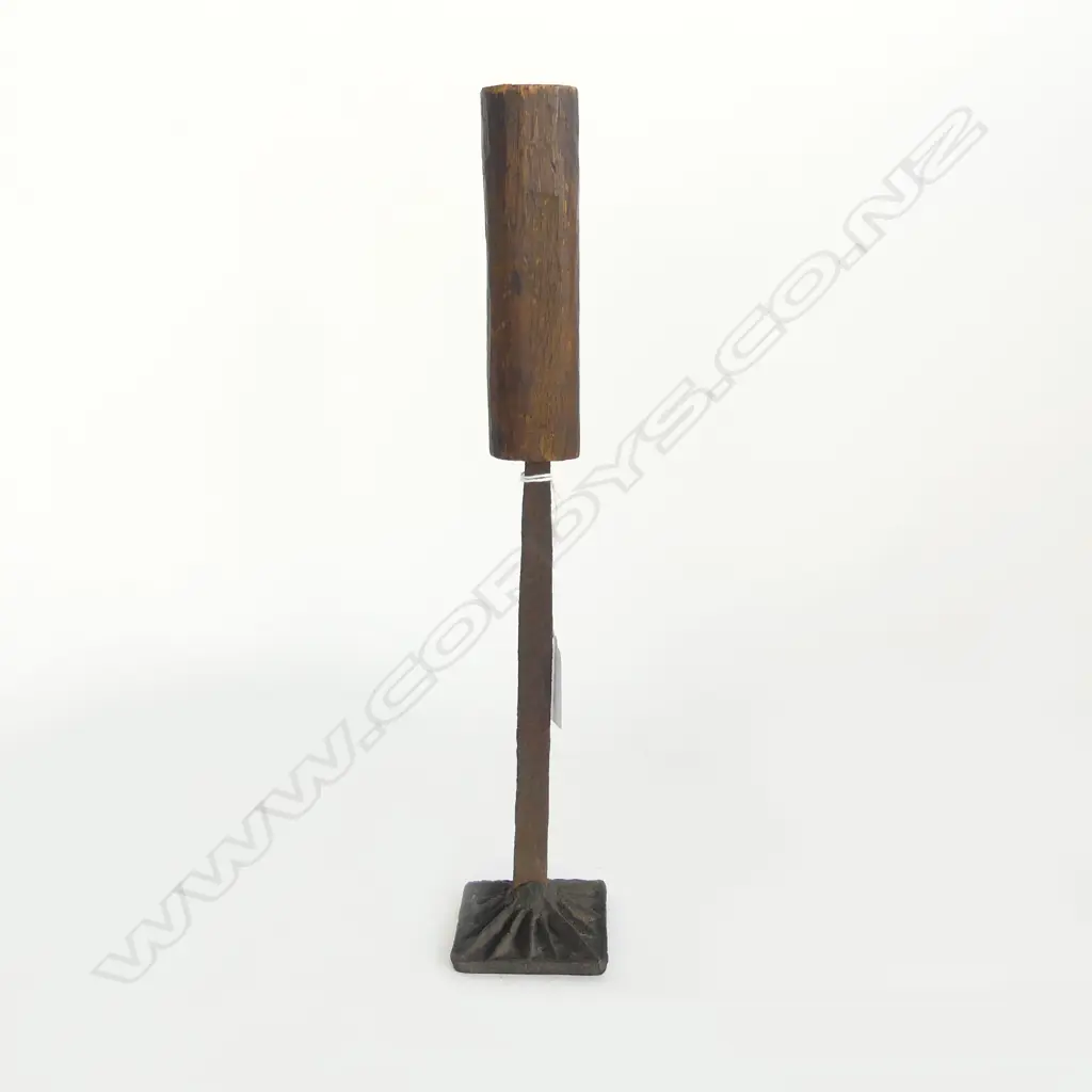 19THC JAPANESE SEAL STAMP, WOODEN HANDLE IRON SHAFT & STAMP, RARE. L.320mm Image 1++