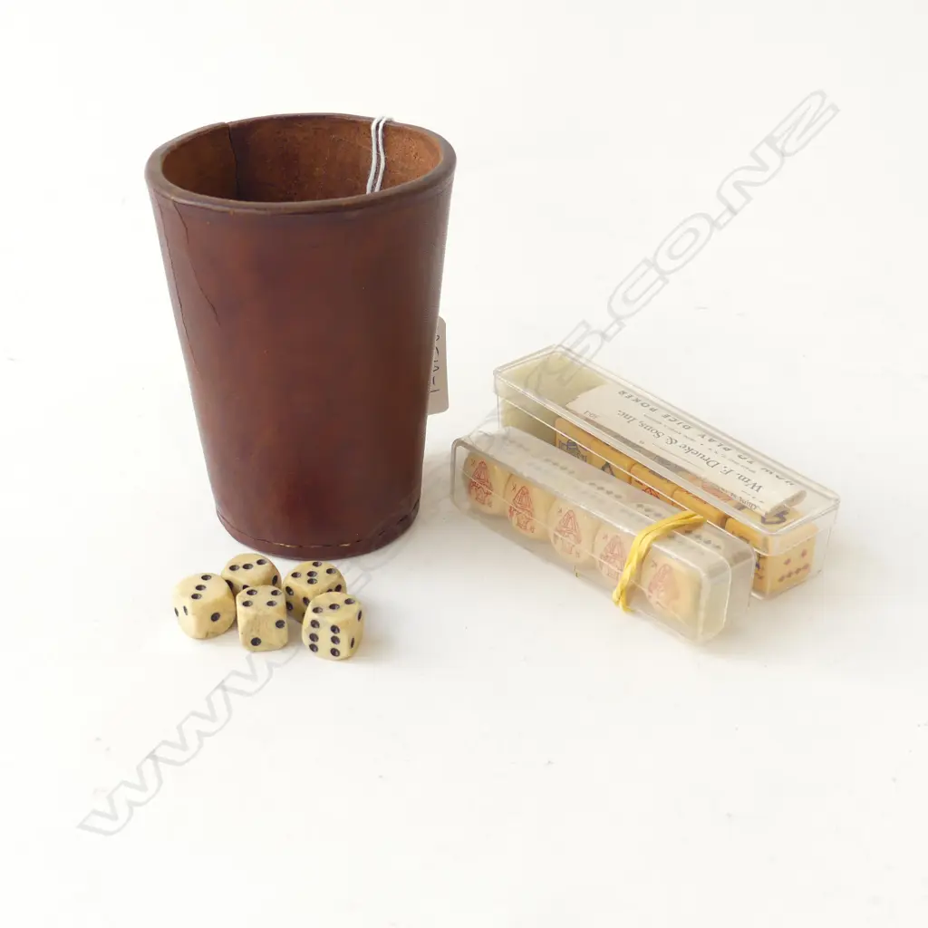 5 BONE DICE/LEATHER SHAKER/2 SETS OF DICE POKER AND INSTRUCTIONS Image 1++