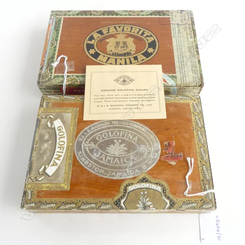 2 VINTAGE WOOD BOXES CIGARS 1 MANILA 1 JAMAICA L200MM Image 1++