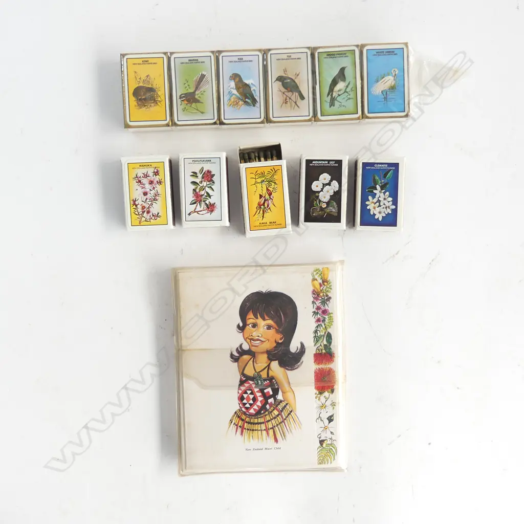 COLLECTION VINTAGE NZ BIRDS + PLANTS MATCH BOXES + 'MAORI CHILD'GIFT CARDS as new Image 1++