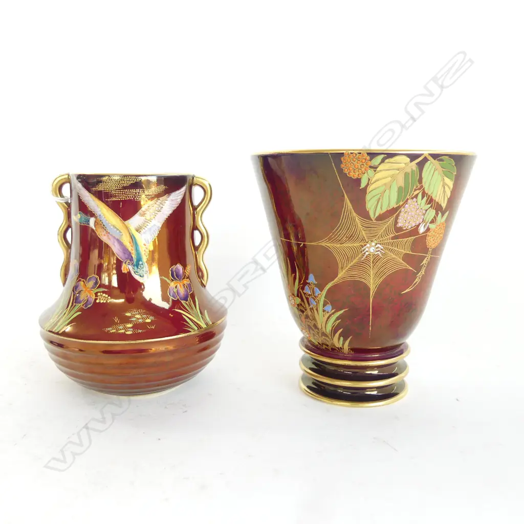 2 CARLTON WARE VASES; SPIDERS WEB & DUCK H.130mm Image 1++
