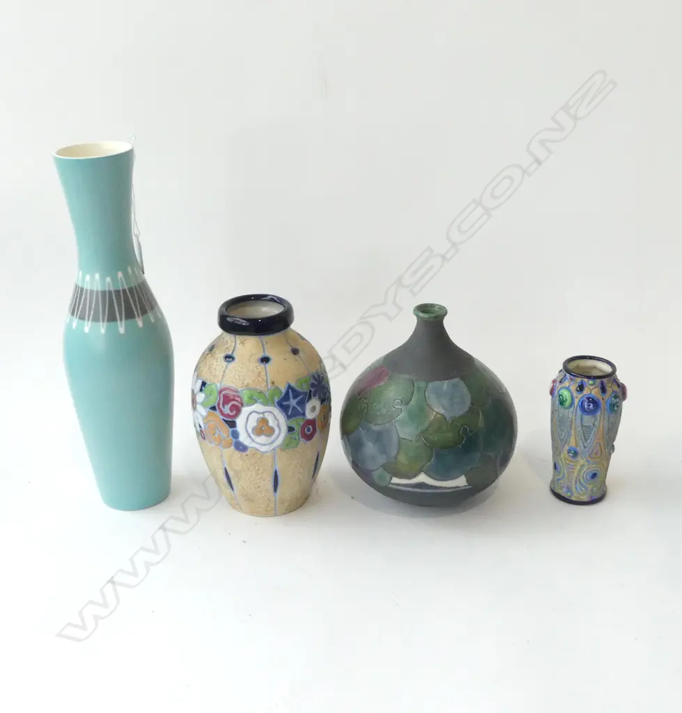 4 VASES; HORNSEA H.345mm, 2 AMPHORA, ADRIANA HENDEL RAKU POTTERY 1991 Image 1++
