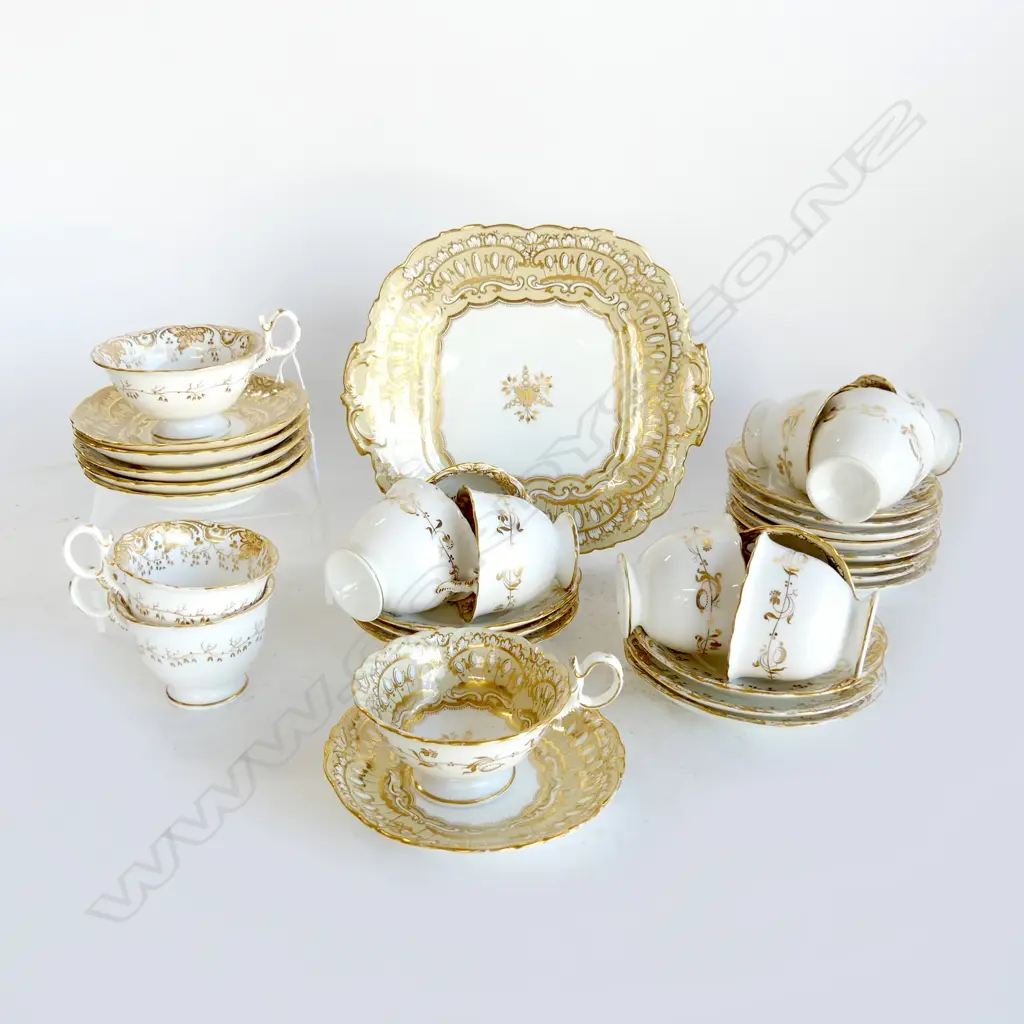 2 ANTIQUE GOLD & WHITE TEA SETS Image 1++