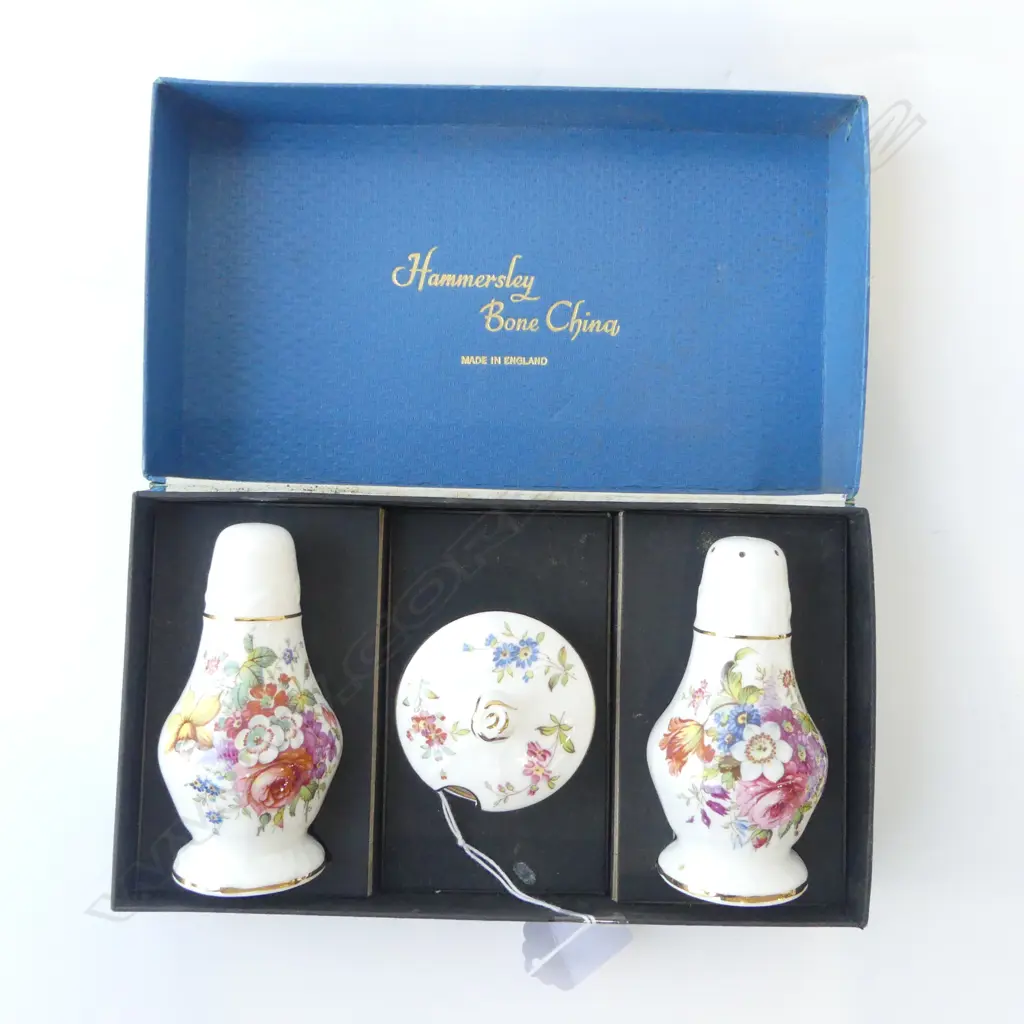 HAMMERSLEY FLORAL 3PC CRUET SET N BOX SIGNED F. HOWARD, L.220MM (BOX) Image 1++