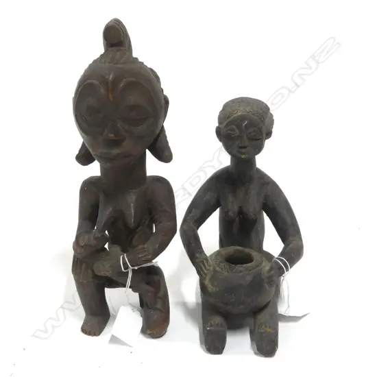 AFRICAN BOULE WOOD FIGURE H250MM & LADY WITH BOWL  H190MM