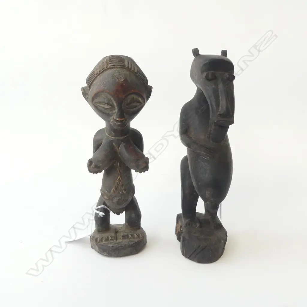 2 SMALL AFRICAN CARVED WOOD FIGURES H230 & 210MM Image 1++