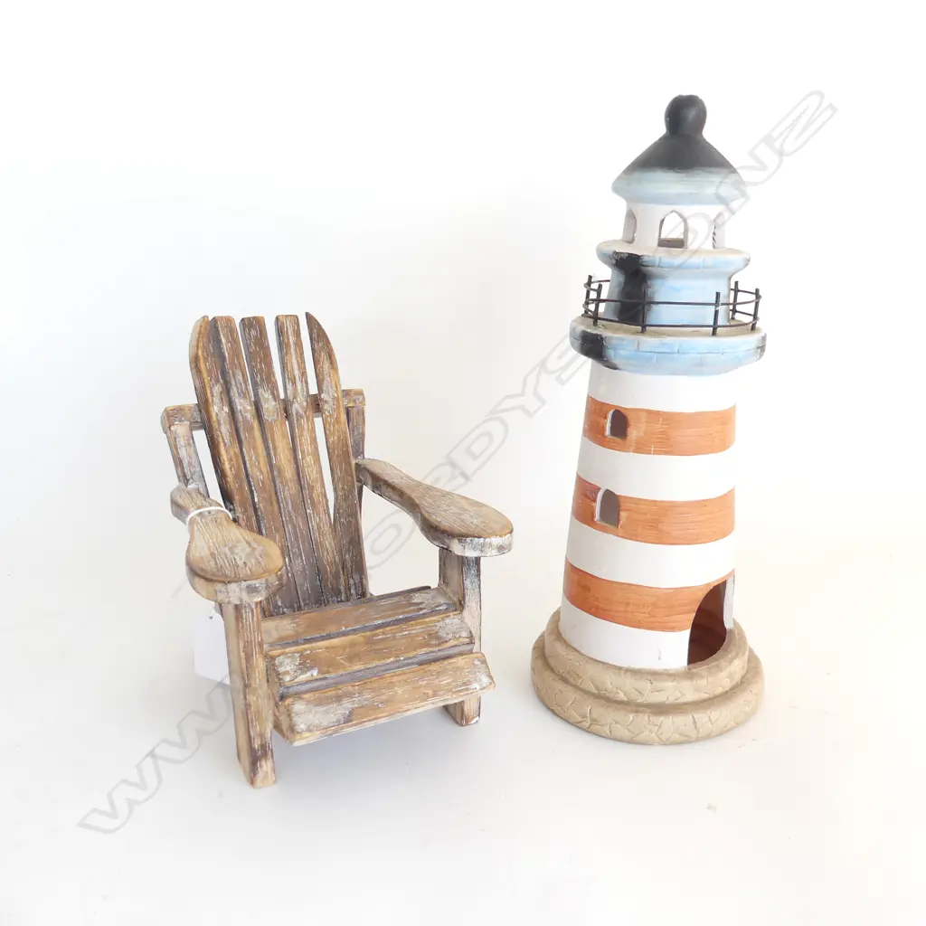 CERAMIC LIGHT HOUSE H.280mm + CAPE COD ADIRONDACK CHAIR H.180mm Image 1++