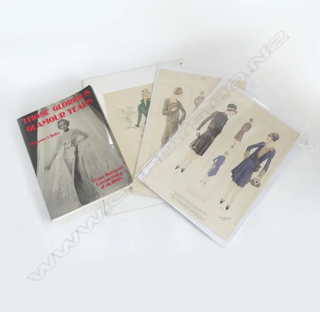 3 VINTAGE FASHION PLATES 360x260mm + BOOK, CLASSIC HOLLYWOOD COSTUME DESIGN OF THE 1930s Image 1++