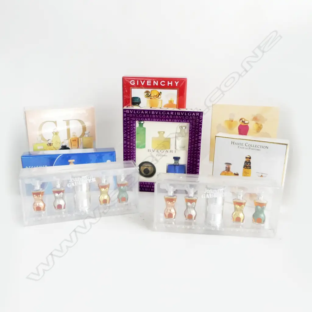 8 UNOPENED BOXES PURFUME MINATURES INCLDS GAULTIER, DIOR, BVLGARI & GIVENCHY Image 1++