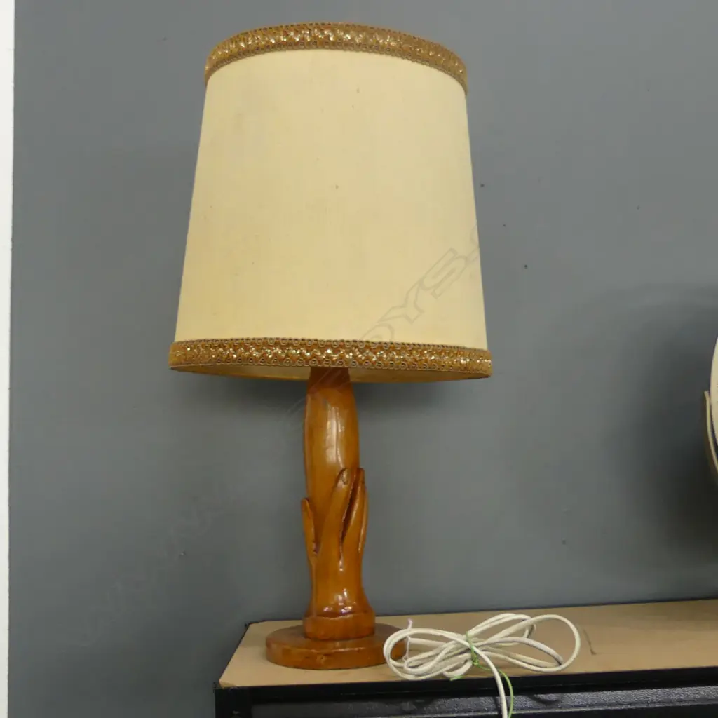 A VINTAGE PITCAIRN ISLAND CARVED HANDS LAMPBASE. H.300mm Image 1++