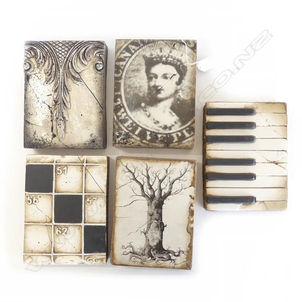 5 SID DICKENS (Canada) TILES: EMPRESS. PIANO KEYS. MEDIEVAL TREE OF LIFE. LEXICON. APPLIQUE. 200 x 150mm EA. Image 1++