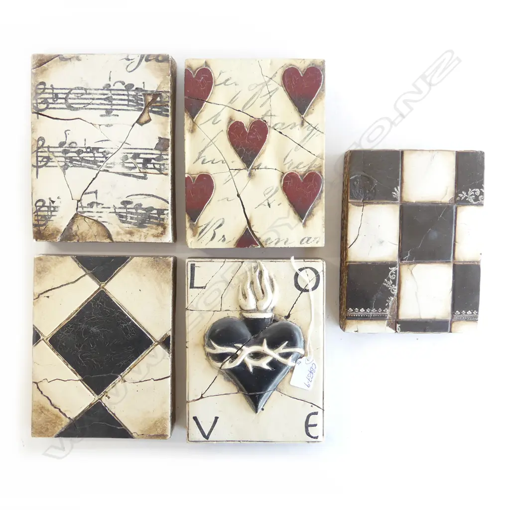 5 SID DICKENS (Canada) TILES: LOVE. MOSAIC. MUSIC NOTES. HEARTS ETC. 200 x 150mm EA. Image 1++