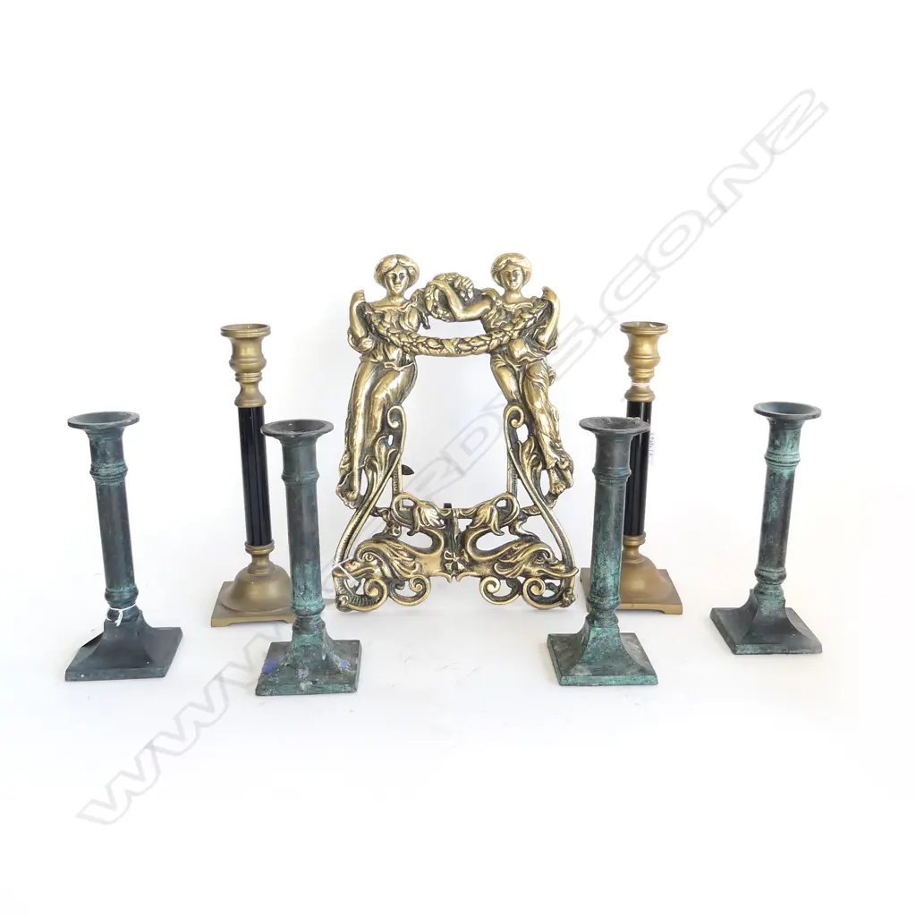 BRASS PHOTO FRAME H320MM & 3 PRS METAL CANDLESTICKS H240MM TALLEST Image 1++