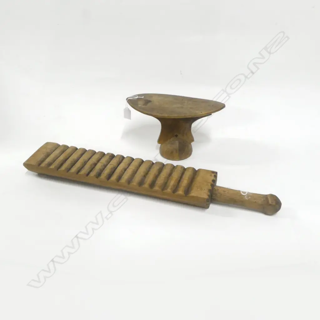 VINTAGE TURAKANA HERDSMANS WOOD HEADREST H150MM & WOOD WASHBOARD L660MM Image 1++