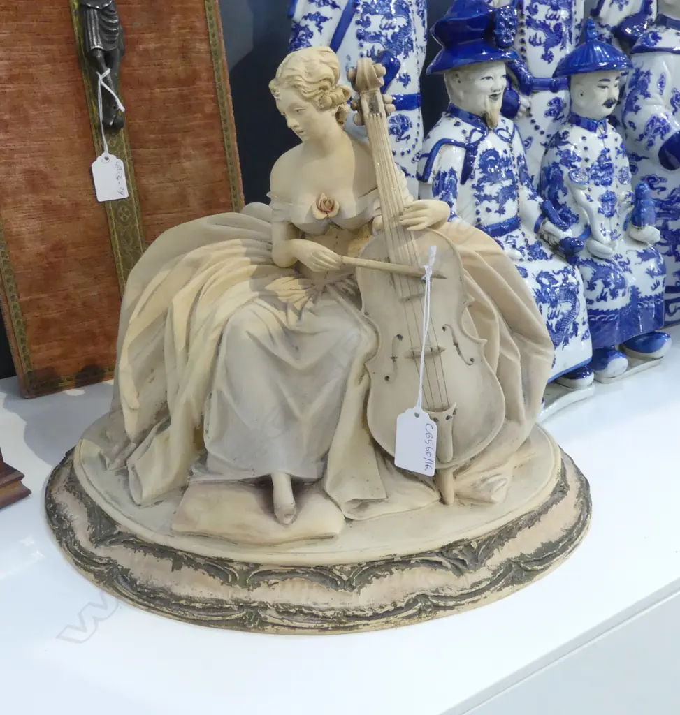 ITALIAN CERAMIC FIGURINE; CELLIST H.250mm Image 1++