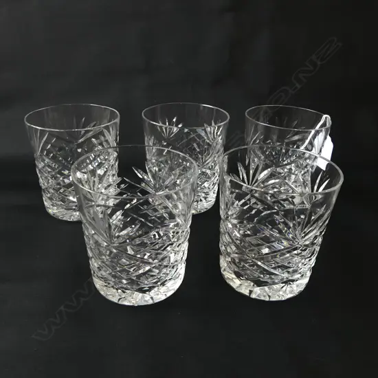 FIVE VINTAGE CRYSTAL WHISKY TUMBLERS, H.85MM