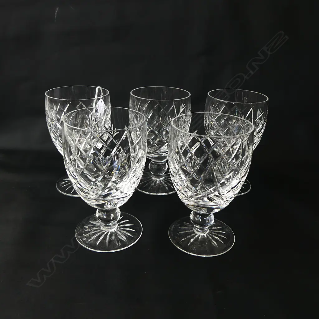 FIVE LARGE WATERFORD CRYSTAL GOBLETS ‘DONEGAL’ PATTERN 270ML, ETCHED STAMP, H.130MM Image 1++