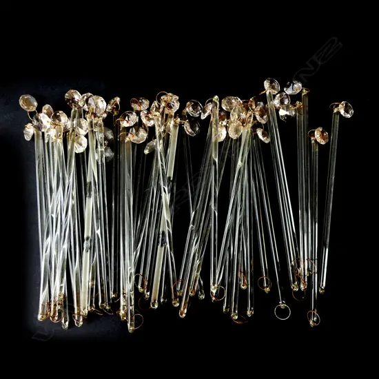 44 VINTAGE FACETED CRYSTAL DROPS ON GLASS STRINGS FOR HANGING, L.170MM