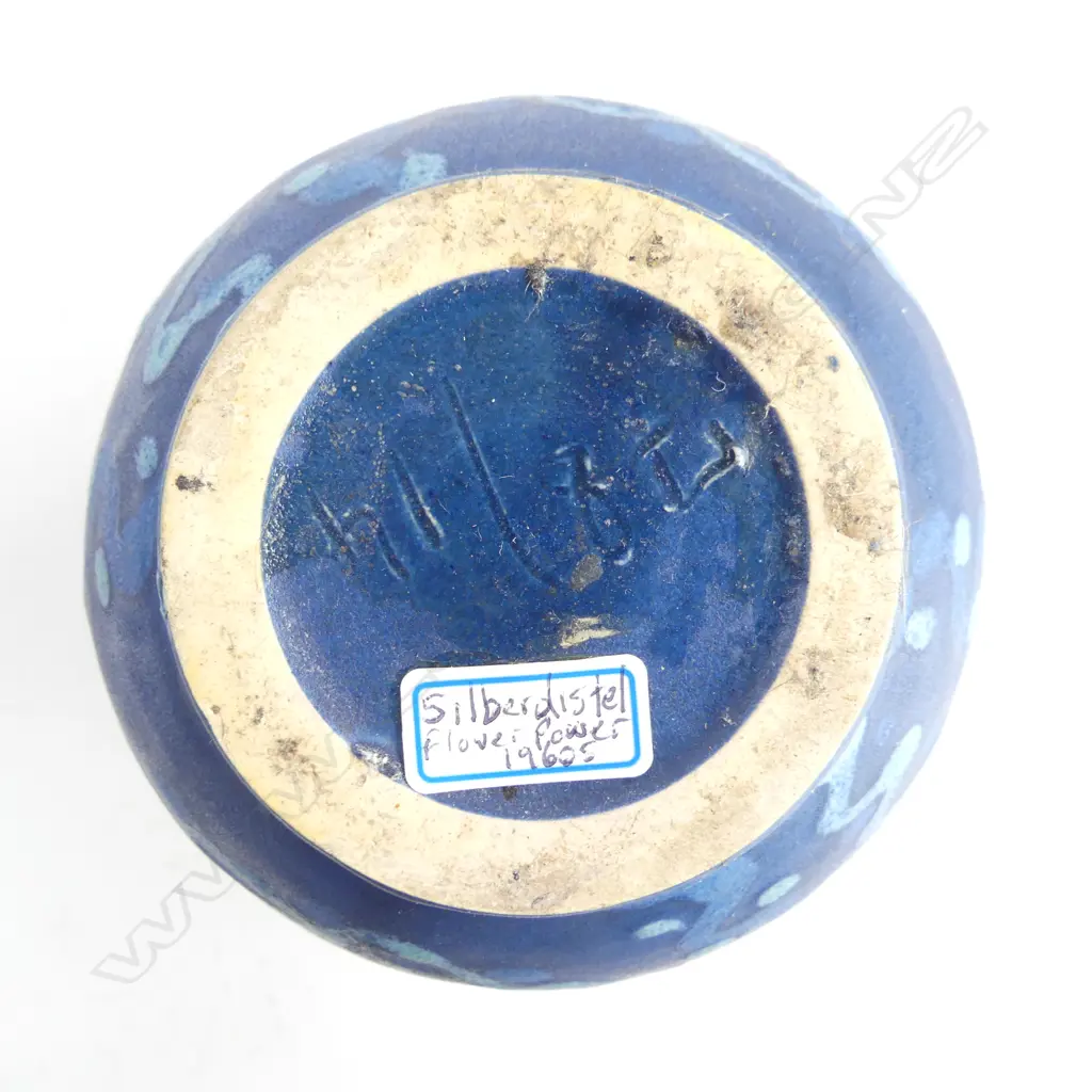 WEST GERMAN SILBERDISTEL VASE RED CENTERED FLOWER on blue patterned ground c1960/70's H.148mm. Image 1++