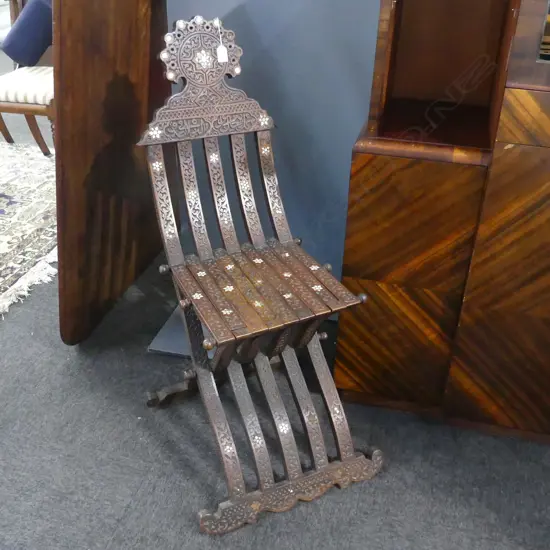 SYRIAN INLAID WOODEN FOLDING CHAIR