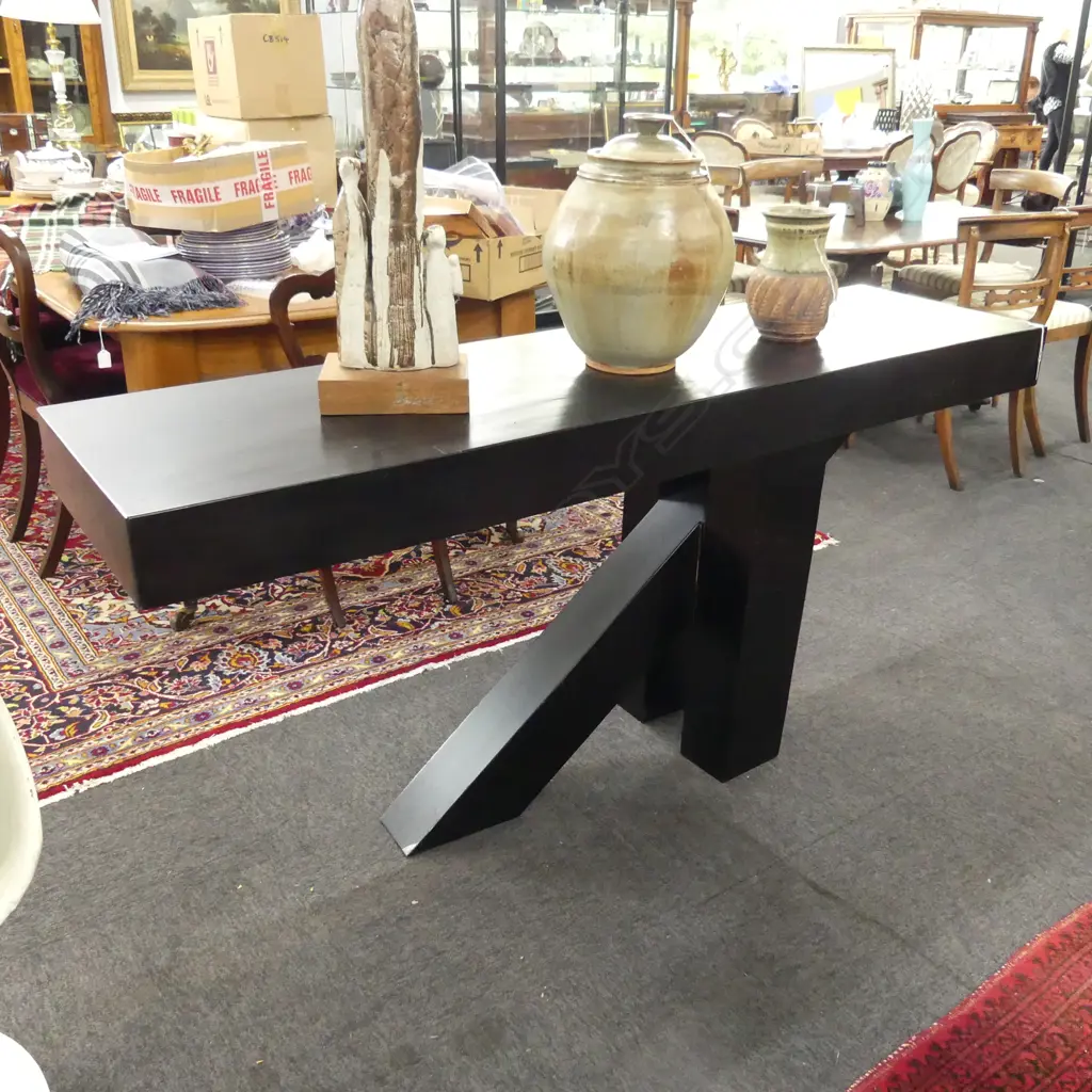 CONTEMPORARY EBONISED HALL/CONSOLE TABLE, EX. BRADFORDS INTERIORS, 1655 x 450 x 800mm Image 1++
