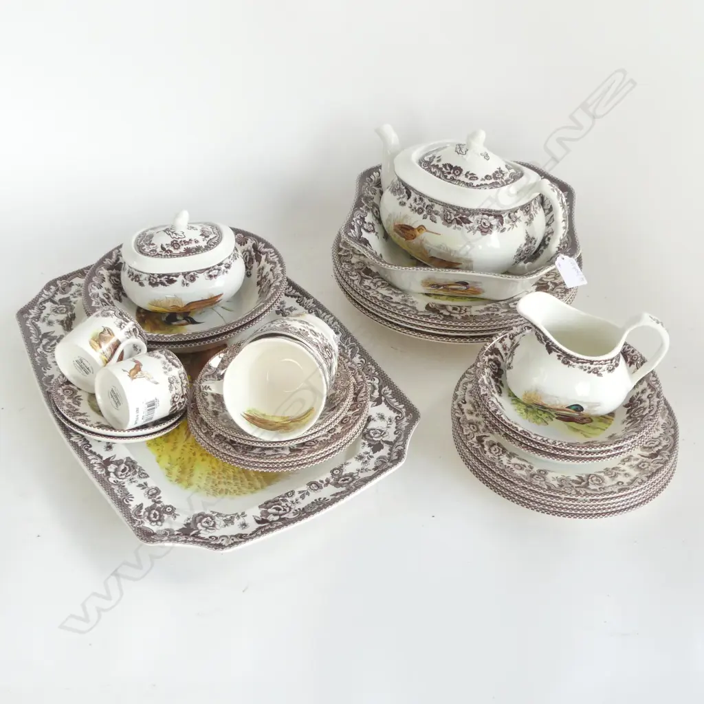 SPODE 'WOODLAND' PART SERVICE INCL. 5 DINNER PLATES 270mm dia, TEAPOT & ASHET ETC AS NEW Image 1++