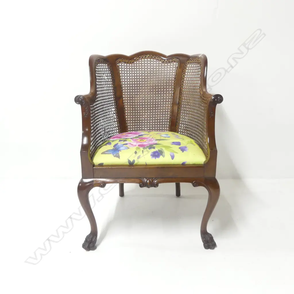 ARMCHAIR w. WYCOMBE CANE PANELS; FLORAL SEAT Image 1++