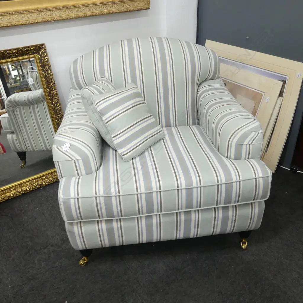 DANSKE MOBLER UPHOLSTERED ARMCHAIR; DUCK EGG & GREY STRIPE 950x950x850mm Image 1++