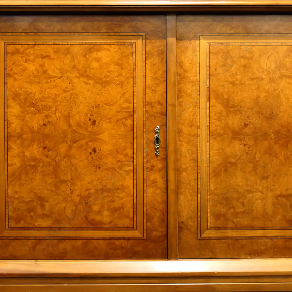 QUALITY INLAID BURR WALNUT DISPLAY CABINET, ADJUSTABLE SHELVES, 2050 x 465 x 2160mm Image 1++