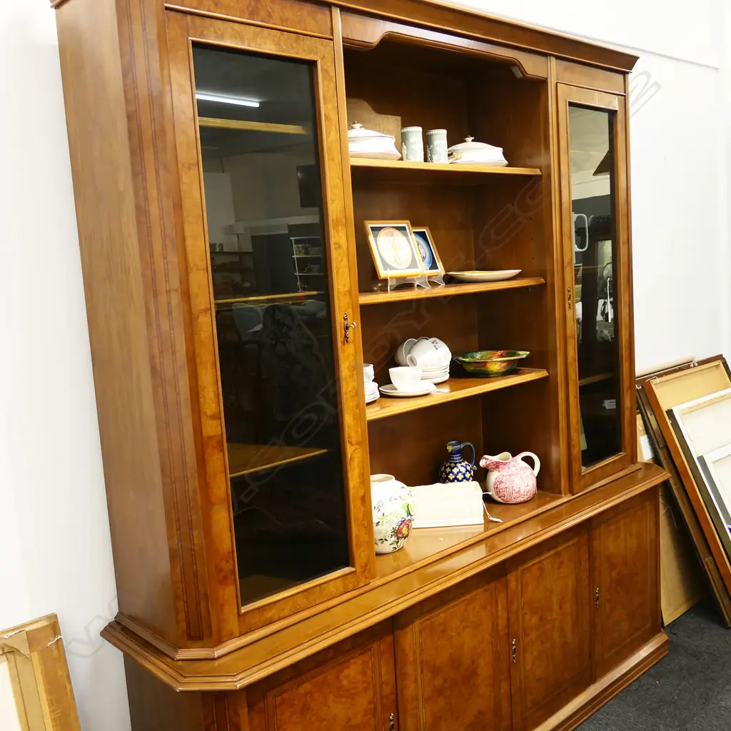 QUALITY INLAID BURR WALNUT DISPLAY CABINET, ADJUSTABLE SHELVES, 2050 x 465 x 2160mm Image 1++