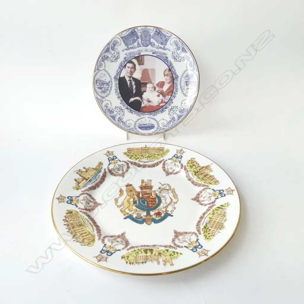 TWO CAVERSWALL PRINCESS DIANA CABINET PLATES 1981 WEDDING LTD.ED. & NZ ROYAL VISIT 1983, D.270MM & D.210MM Image 1++