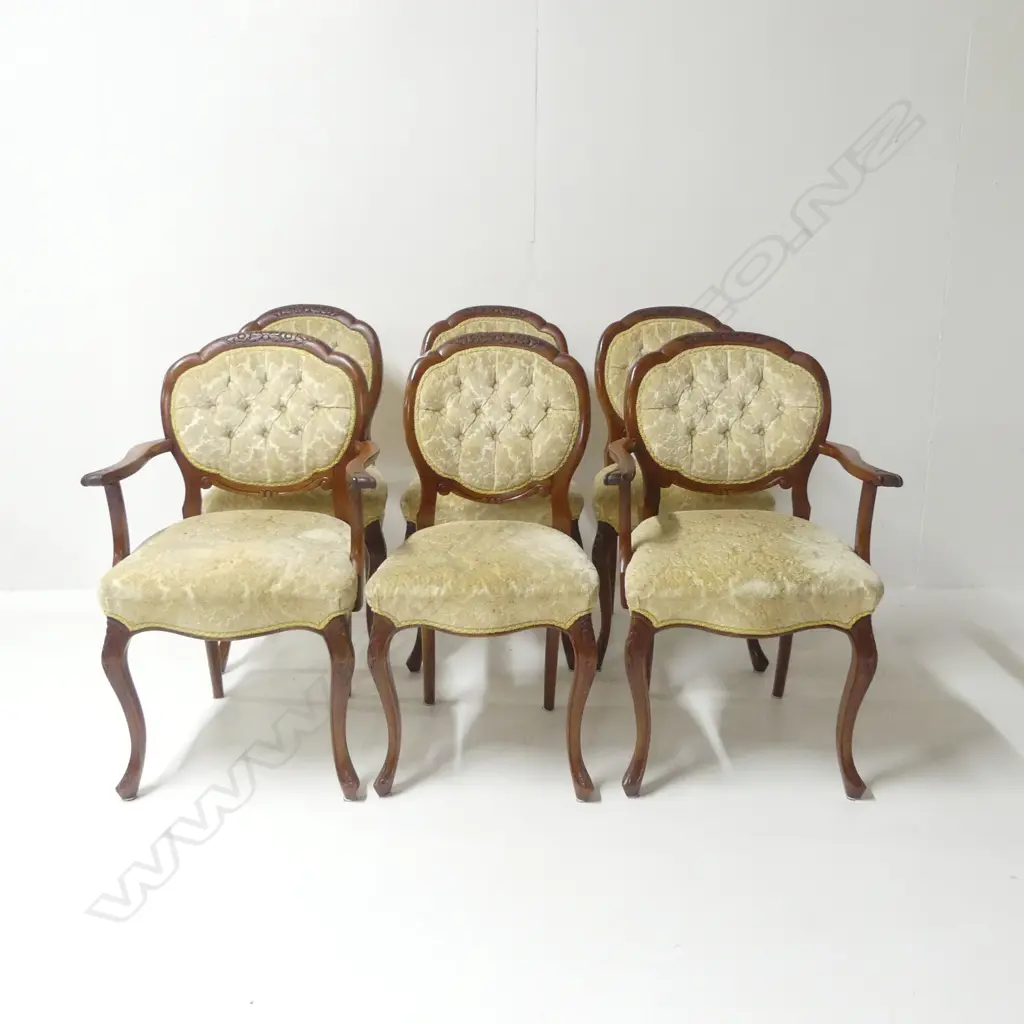 6 VICTORIAN STYLE UPHOLSTERED DINING CHAIRS (2 CARVERS) Image 1++