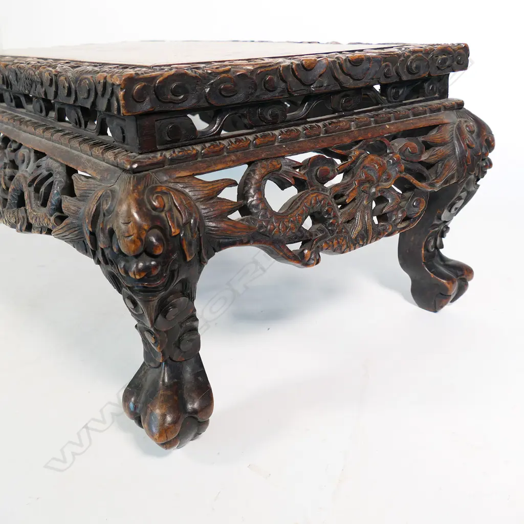ANTIQUE CHINESE CARVED ROSEWOOD COFFEE TABLE, DISCOLOURING TO TOP, 860 x 330 x 46mm Image 1++