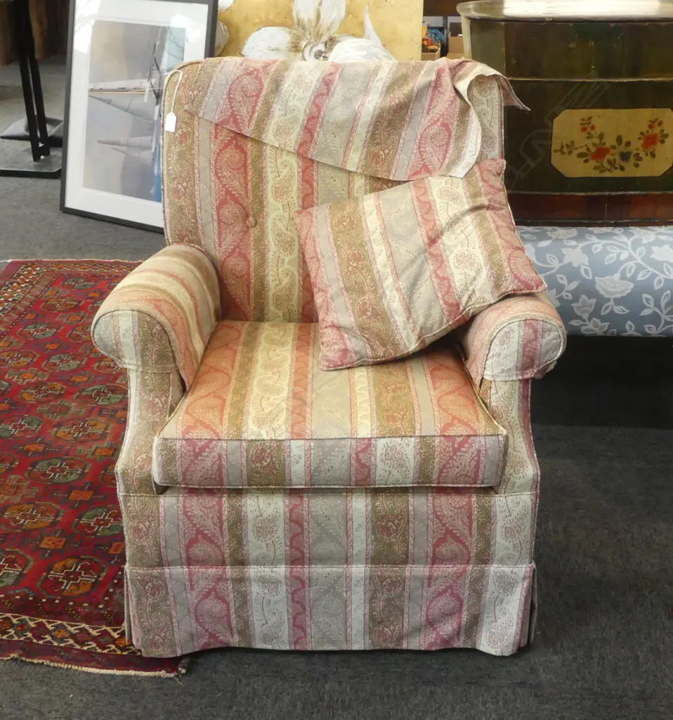 UPHOLSTERED ARMCHAIR IN PAISLEY STRIPE FABRIC Image 1++