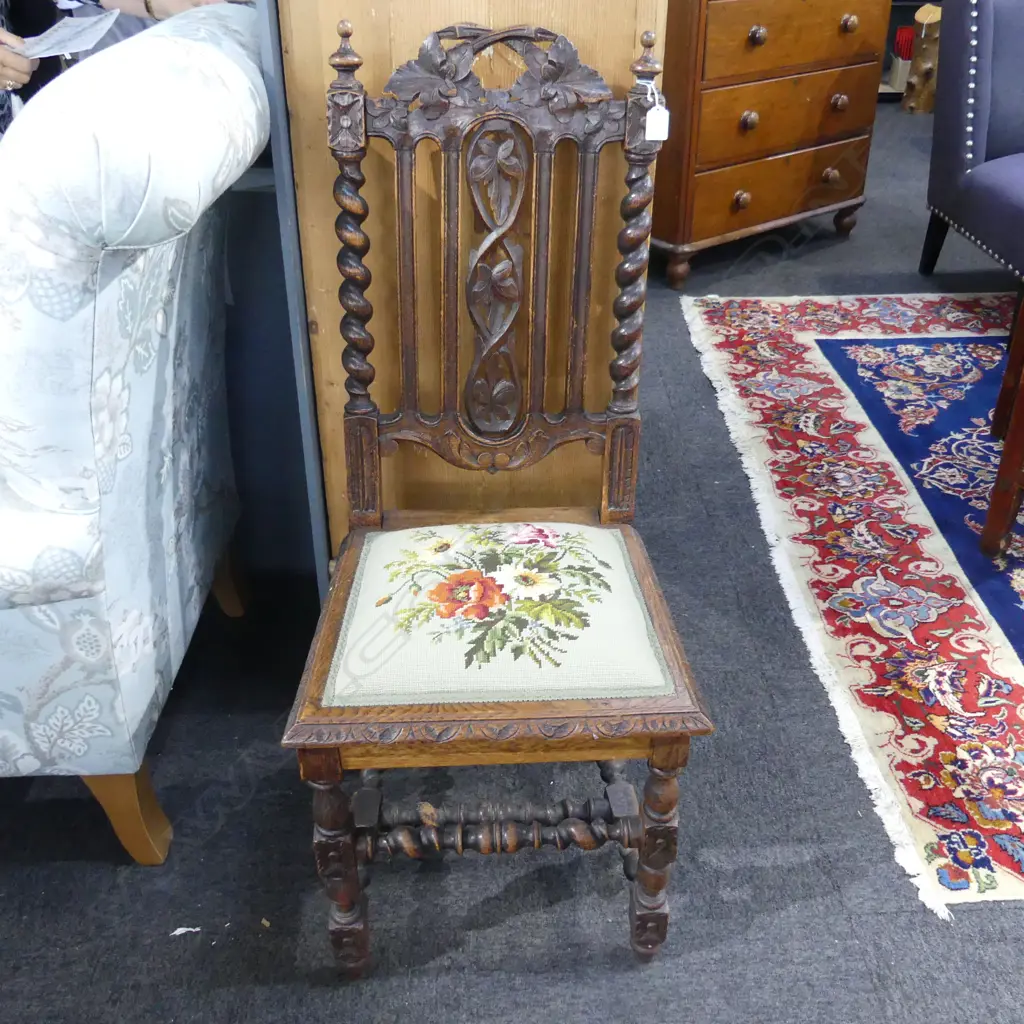JACOBEAN STYLE CHAIR w. NEEDLEWORK SEAT Image 1++