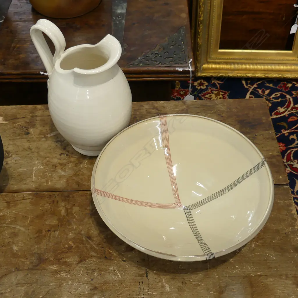 ITALIAN WHITE CERAMIC JUG H.270mm, PAUL MASEYK POTTERY BOWL 270mm dia Image 1++